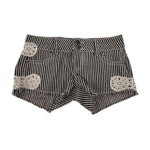 Hot Kiss Black White Striped Cici Crochet Lace Jean Shorts Size 0 Junior’s